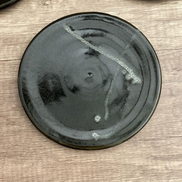 Art Pottery Small Flat Plates Set of 3 Black Glossy Fine Dining Sushi Plate - Picture 5 of 10